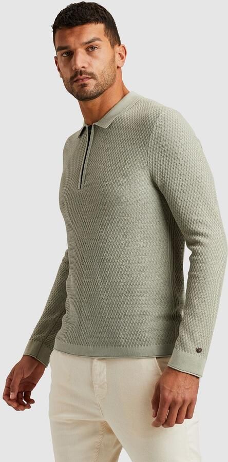 Cast Iron Sweater Long Sleeve Half Zip Poloshirt Structuur Lichtgroen - Foto 9