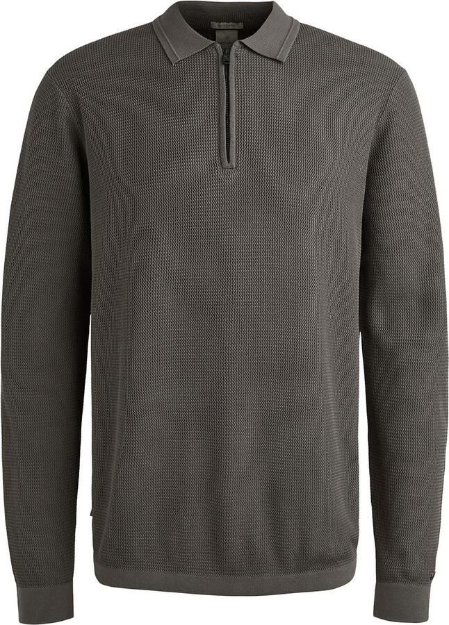 Cast Iron Longsleeve Half-Zip Polo Structure Antraciet