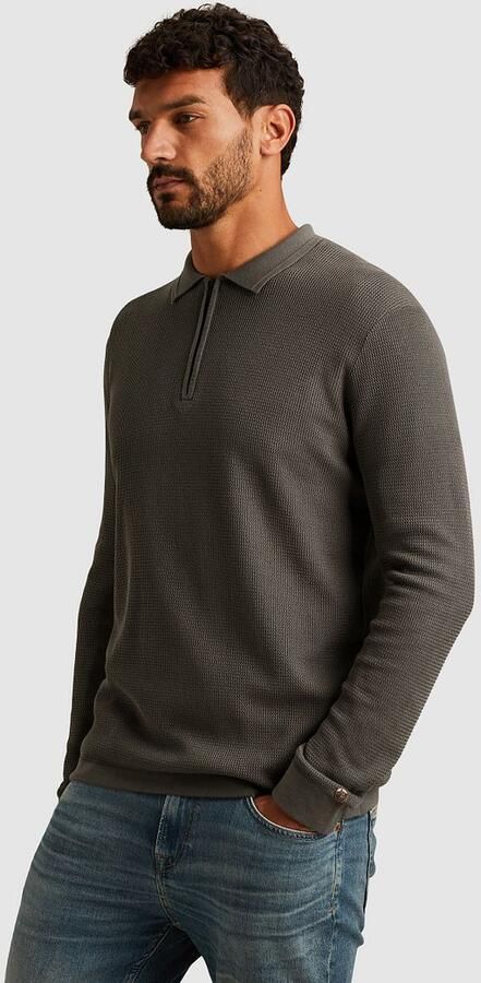 Cast Iron Longsleeve Half-Zip Polo Structure Antraciet - Foto 4