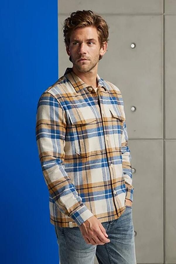 CAST IRON Heren Overhemden Long Sleeve Shirt Big Yarn Dyed Check Regular Fit Camel - Foto 3