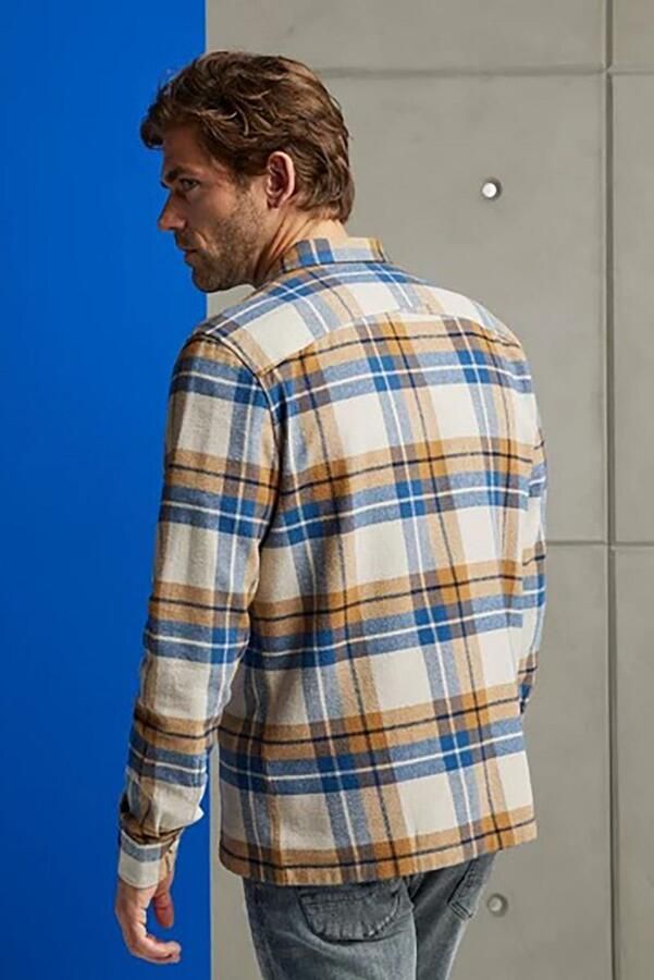 CAST IRON Heren Overhemden Long Sleeve Shirt Big Yarn Dyed Check Regular Fit Camel - Foto 4