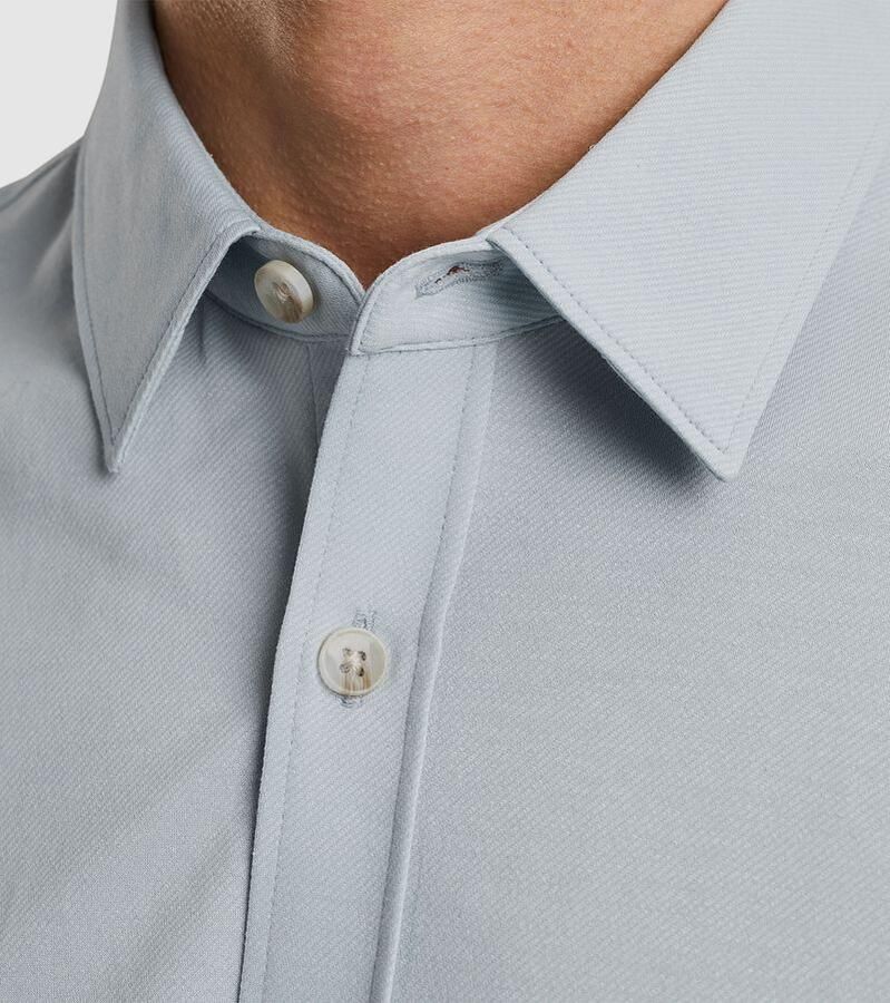 CAST IRON Heren Overhemden Long Sleeve Shirt Twill Jersey 2 Tone Blauw