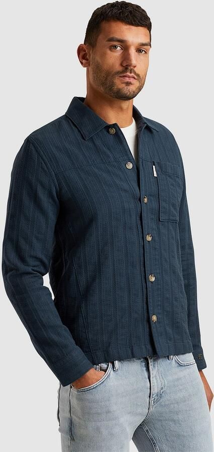 Cast Iron Sweater Overshirt Dobby Stripe Navy - Foto 6