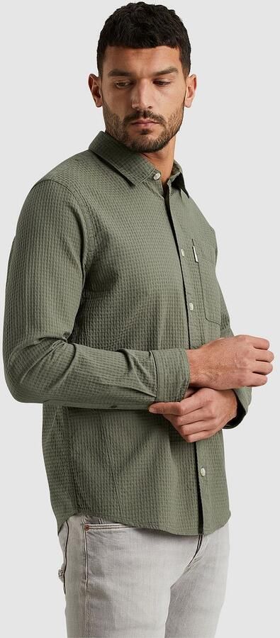 CAST IRON Heren Overhemden Long Sleeve Shirt Square Structure Regular Fit Groen - Foto 5