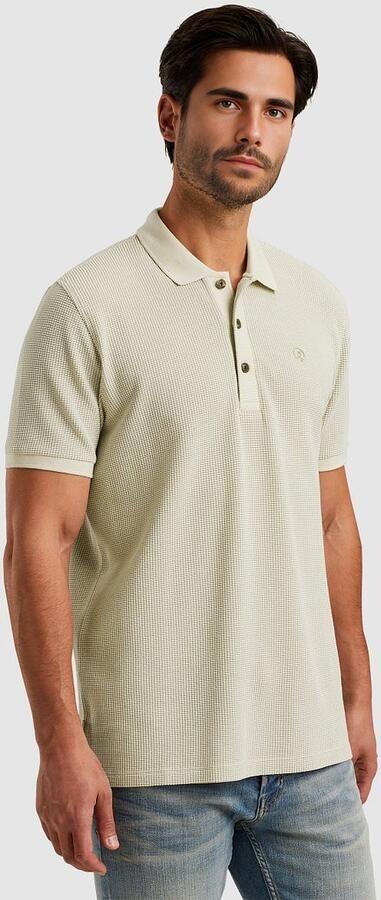 Cast Iron regular polo met ingebreid patroon grijs