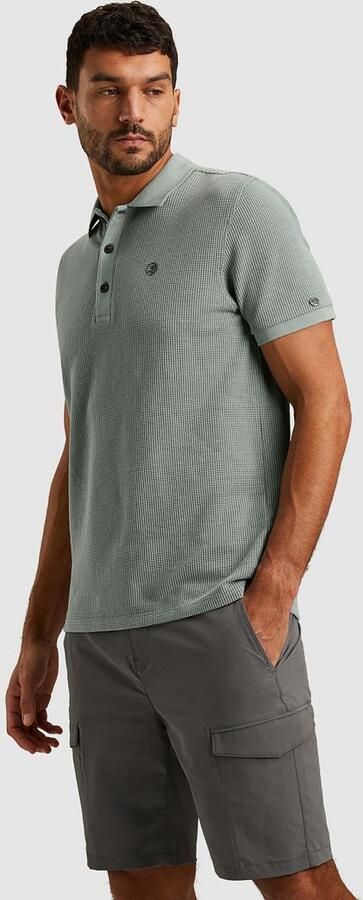 Cast Iron regular polo met ingebreid patroon blauw - Foto 3