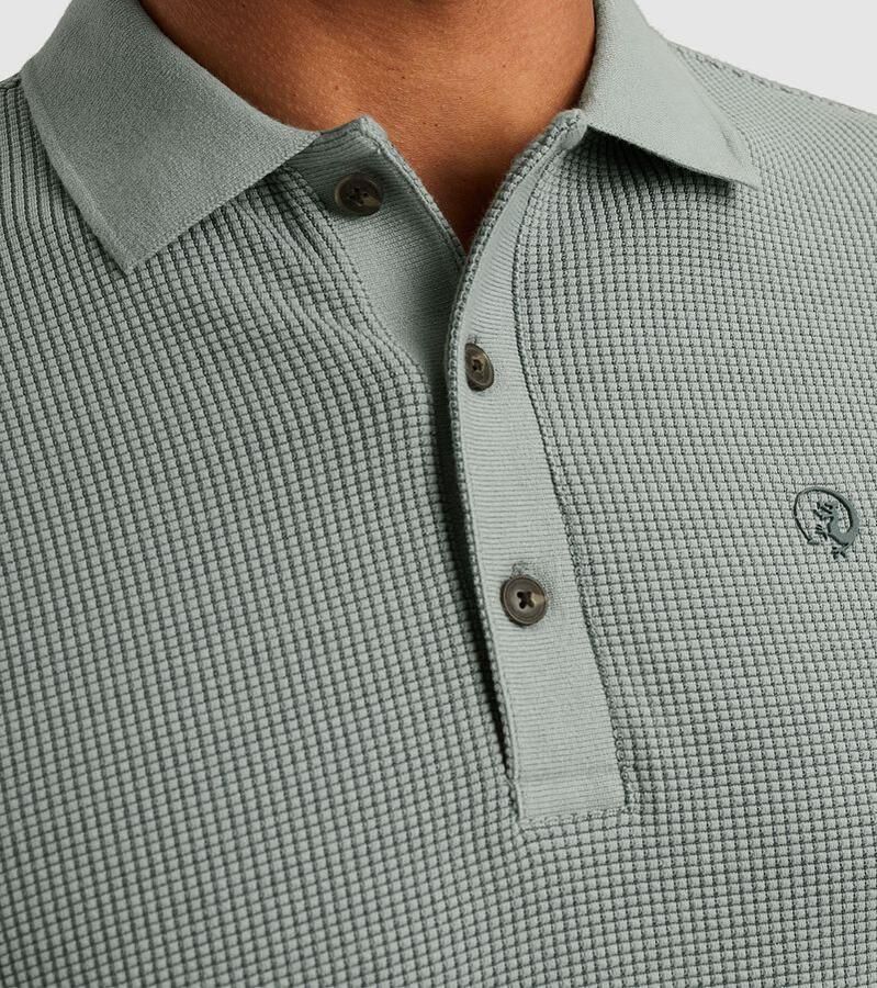 Cast Iron regular polo met ingebreid patroon blauw