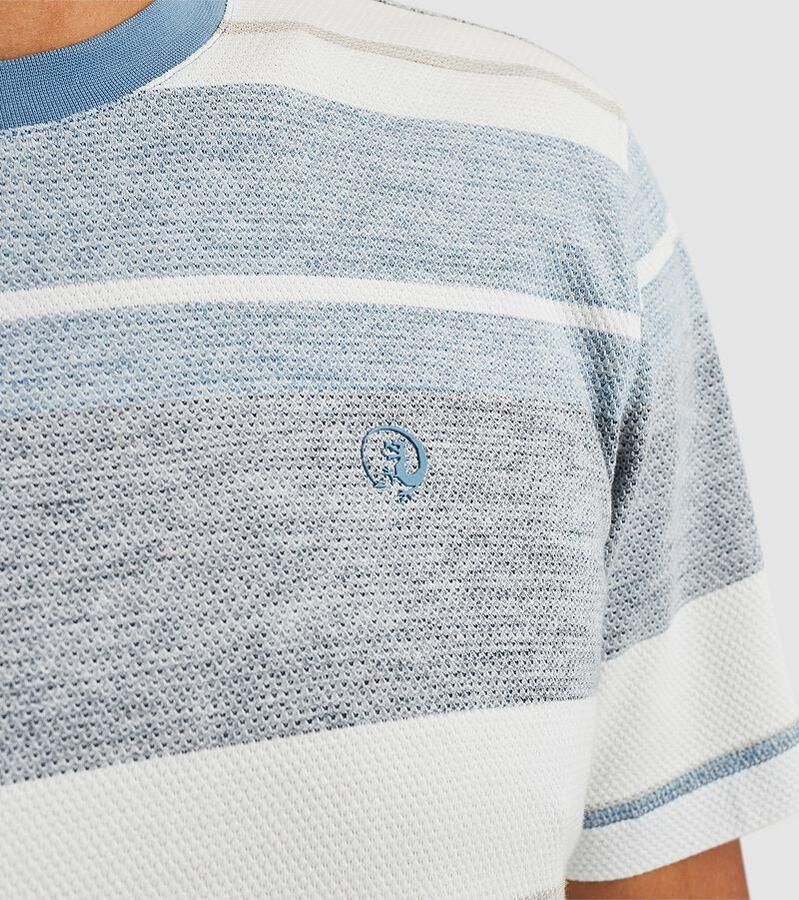 Cast Iron T-shirt Knitted Streep Blauw