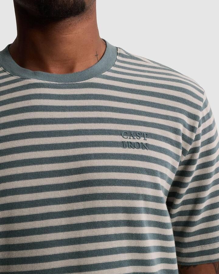 CAST IRON Heren Polo's & T-shirts Short Sleeve R-neck Regular Fit Waffle Stripe Blauw - Foto 6