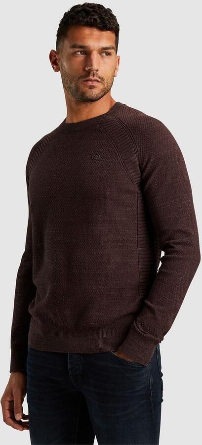 Cast Iron Heather Plated Gebreide Trui Brown Heren - Foto 7
