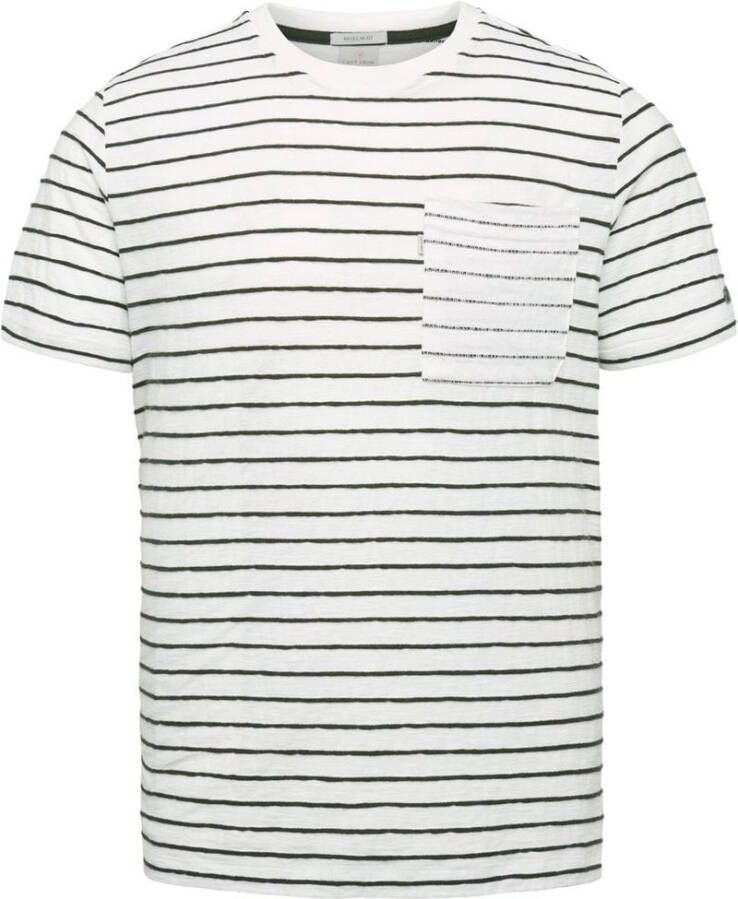Cast Iron T-Shirt Strepen Borstzak Wit