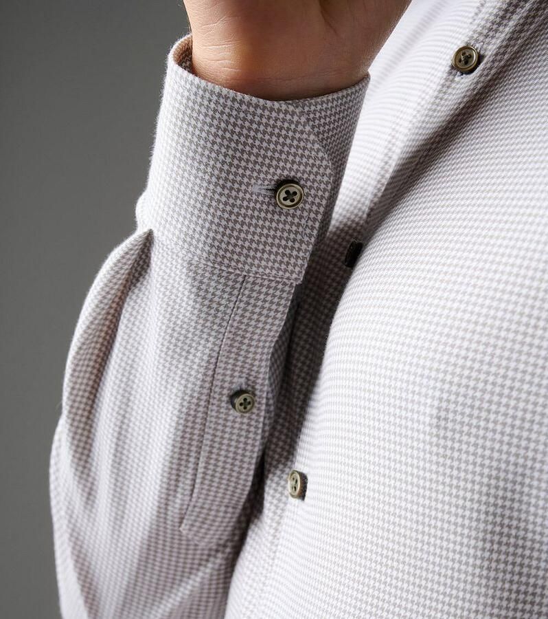 Desoto Overhemd Lange Mouw Essential Overhemd Hai Piqué Pied De Poule Beige