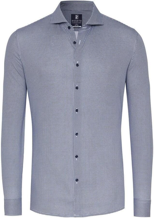 Desoto Overhemd Lange Mouw Essential Overhemd Hai Piqué Pied De Poule Blauw - Foto 3