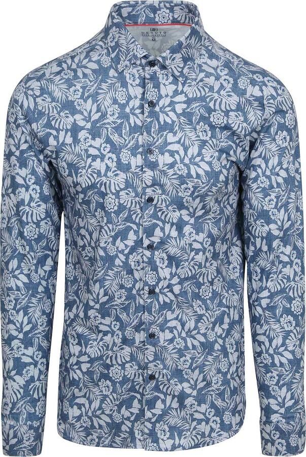 Desoto Overhemd Denim Bloem Blauw