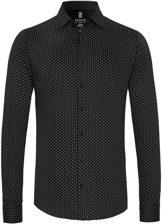 Desoto Businessoverhemd Jersey overhemd Casual Kent lange mouw Flexibele stretch met minimale print Kentkraag - Foto 4