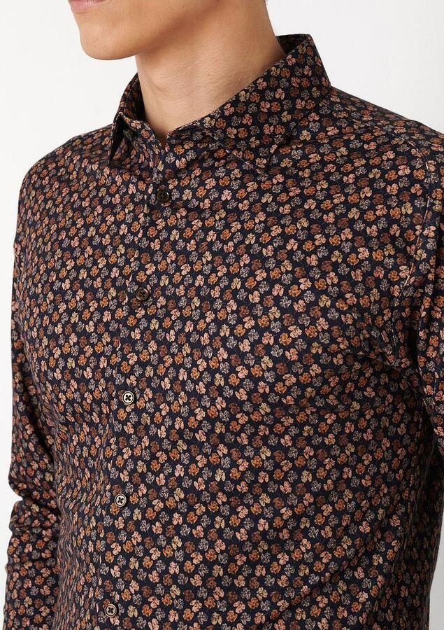 Desoto Overhemd Print Bloem Bruin Navy