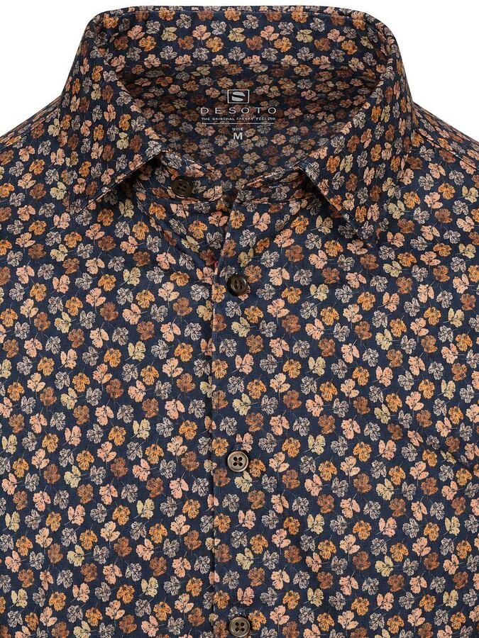 Desoto Overhemd Print Bloem Bruin Navy - Foto 3