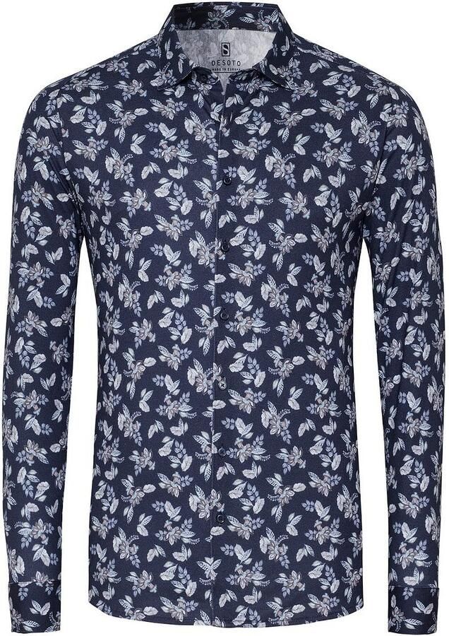 Desoto Overhemd Print Denim Blooming Navy