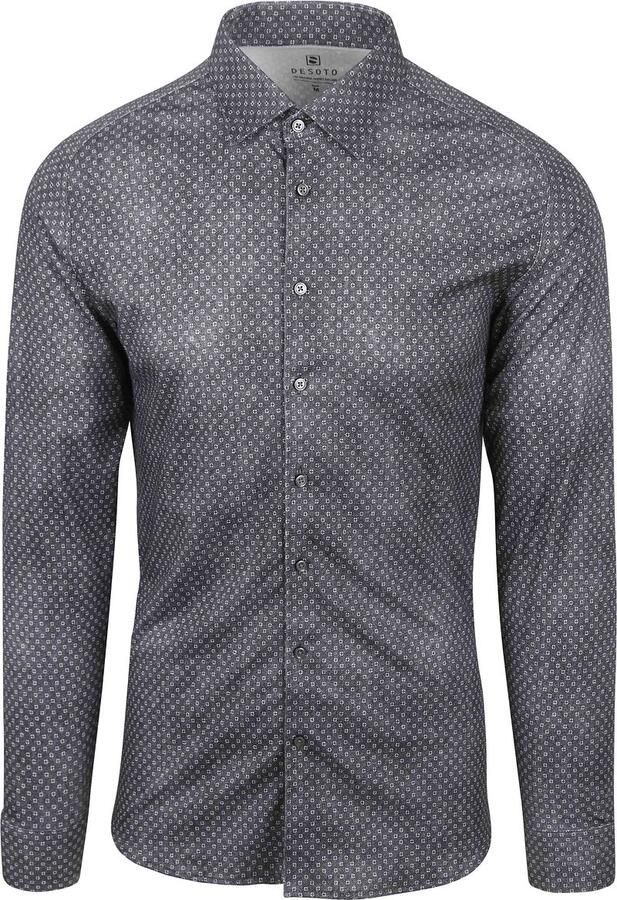 Desoto Overhemd Print Denim Donkerblauw