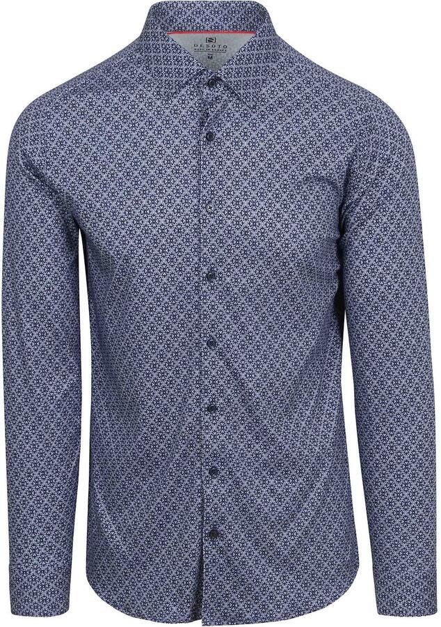 Desoto Overhemd Print Donkerblauw