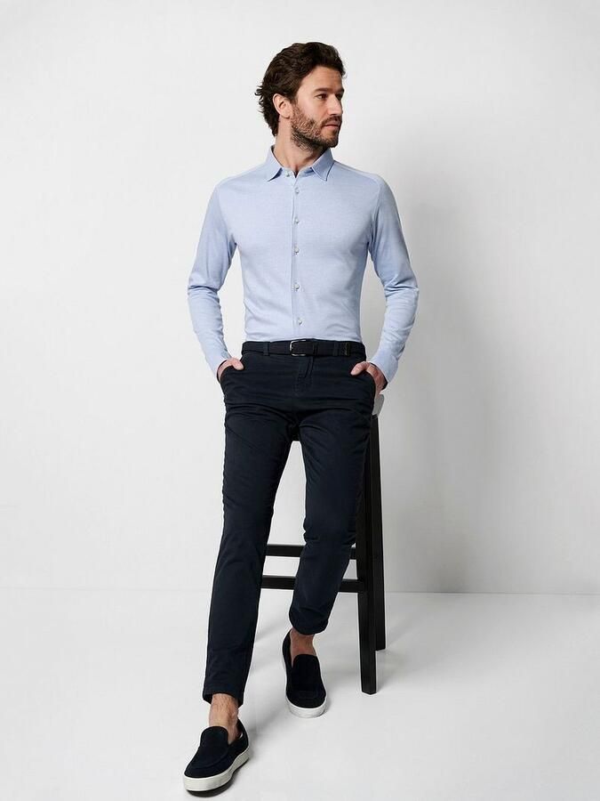 Desoto Overhemd Lange Mouw Overhemd Strijkvrij Kent Melange Lichtblauw - Foto 4