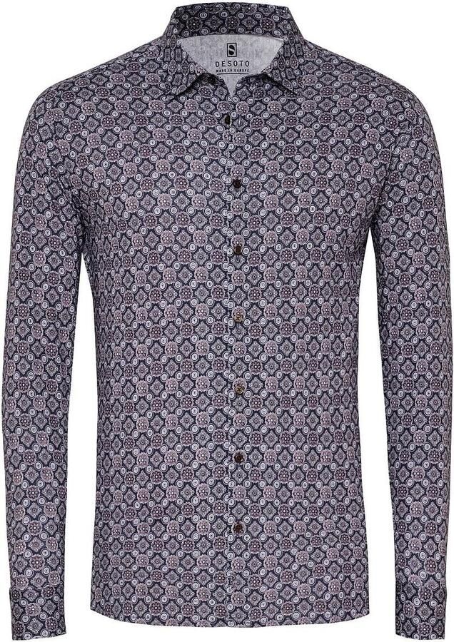 Desoto Overhemd Timeless Elegance Print Donkerblauw