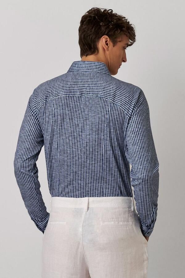 Desoto Shirt Kent Linen Optics Stripes Navy - Foto 3