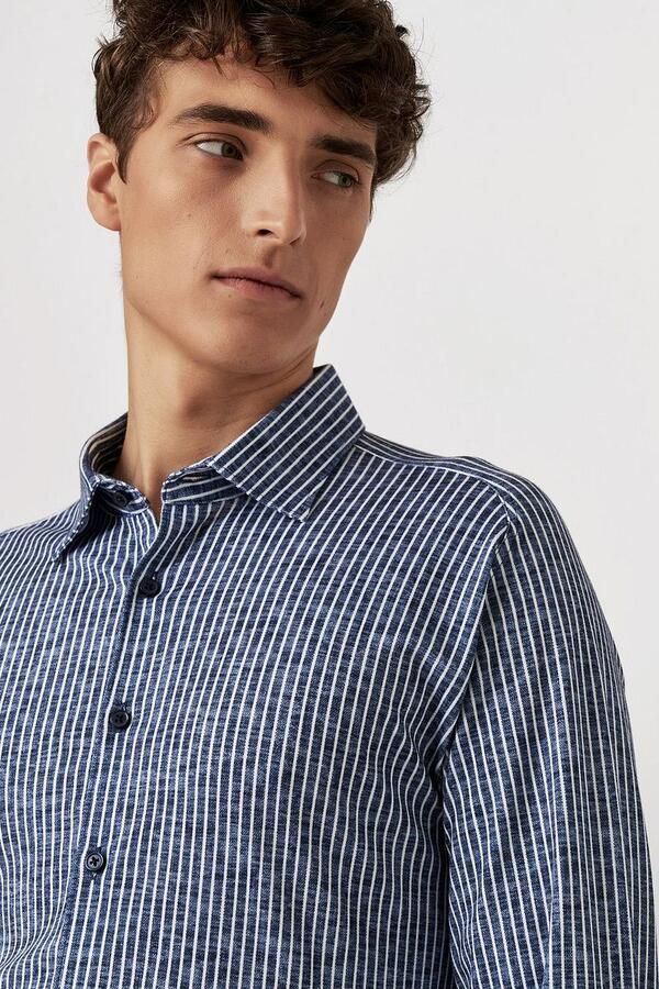 Desoto Shirt Kent Linen Optics Stripes Navy - Foto 4