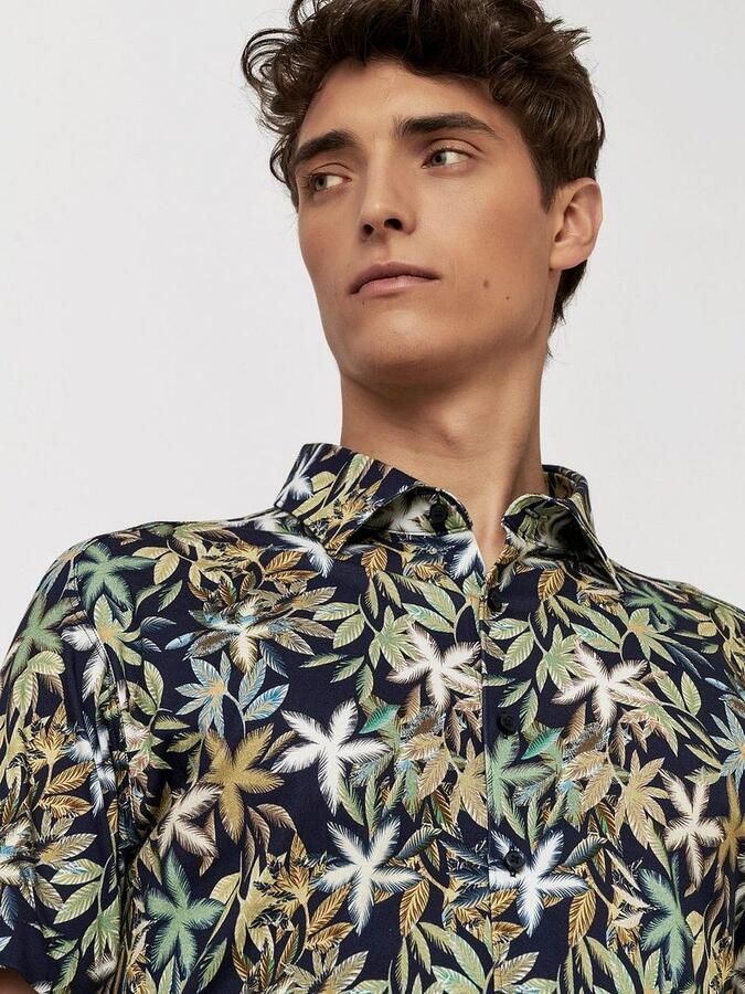 Desoto Short Sleeve Jersey Overhemd Botanic Print Navy - Foto 4
