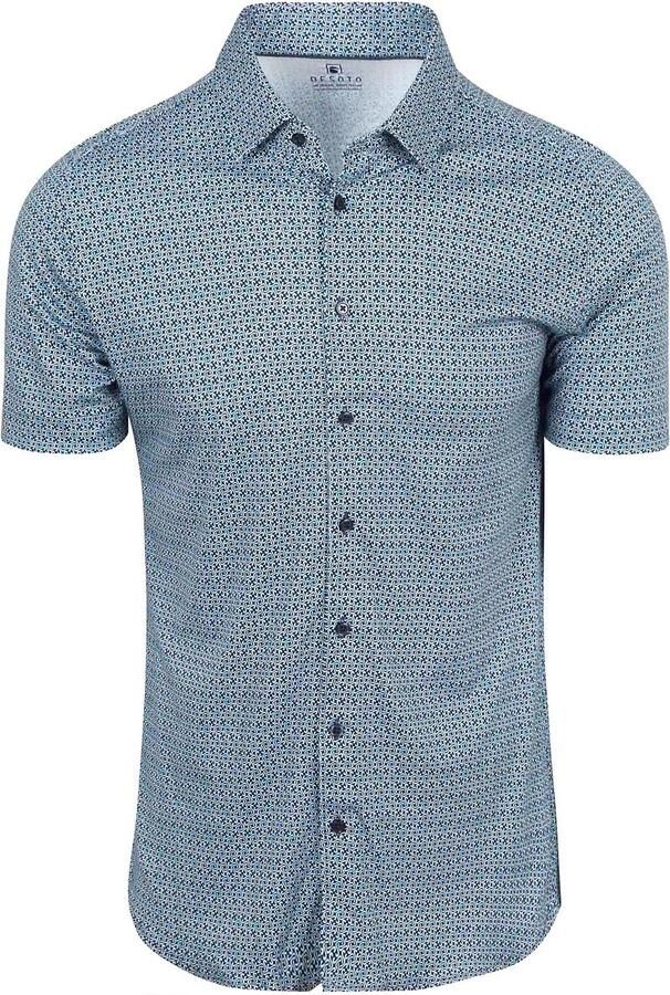 Desoto Short Sleeve Overhemd Print Aqua Blauw