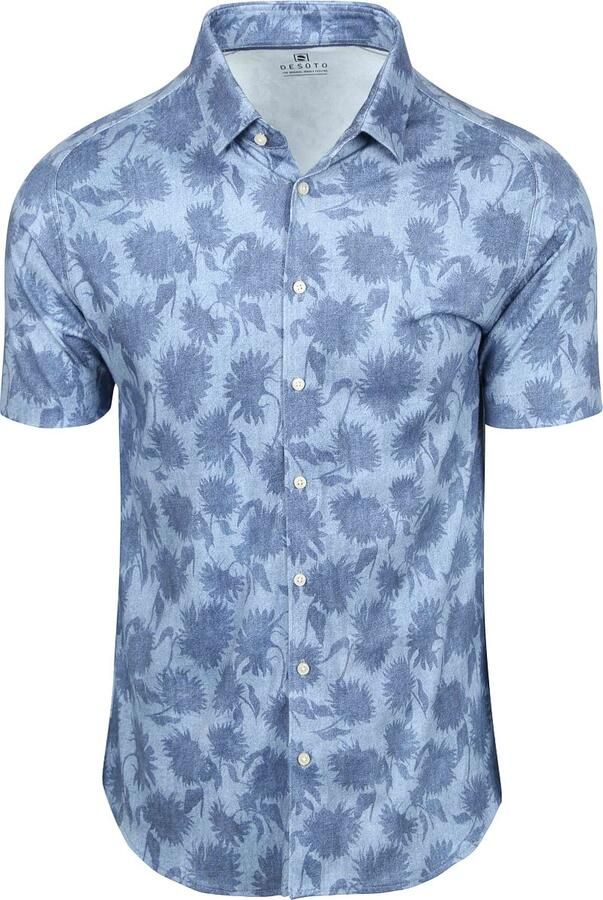 Desoto Short Sleeve Overhemd Print Bleached Denim