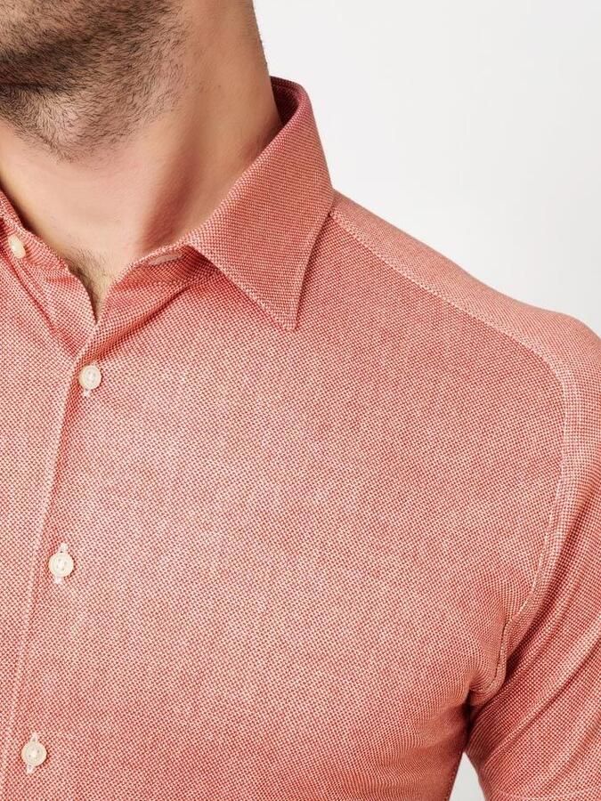 Desoto Short Sleeve Oxford Optics Overhemd Apricot Roze - Foto 2