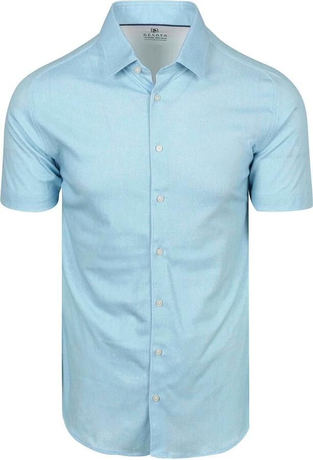 Desoto Short Sleeve Oxford Optics Overhemd Aqua Blauw