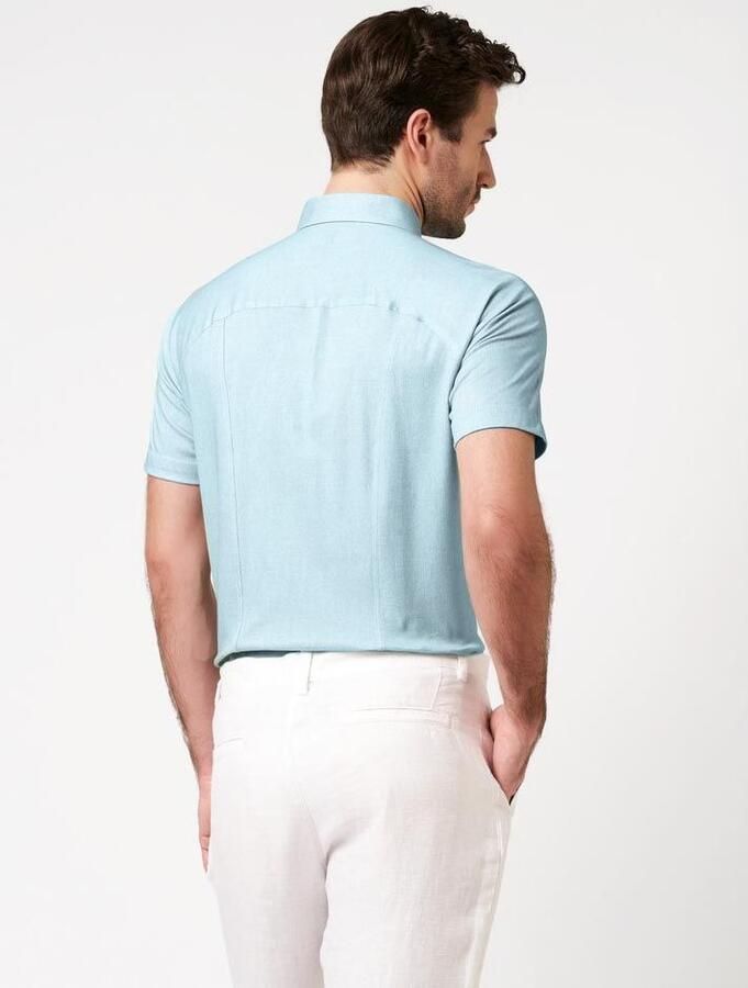 Desoto Short Sleeve Oxford Optics Overhemd Aqua Blauw - Foto 3