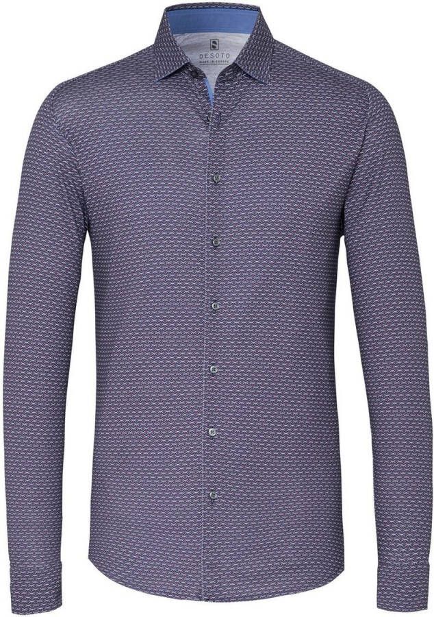 Desoto casual overhemd slim fit bordeaux geprint katoen