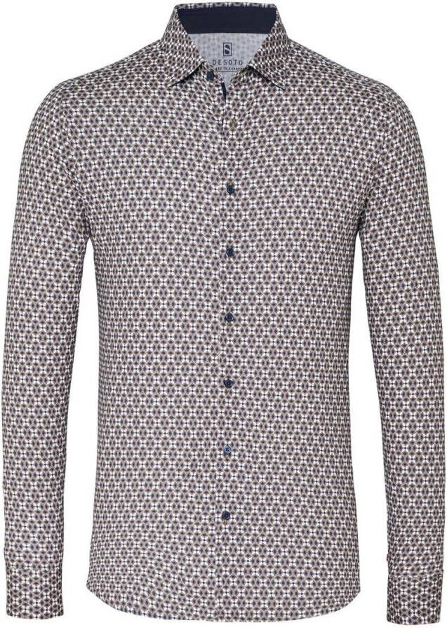 Desoto casual overhemd slim fit donkerblauw geprint katoen
