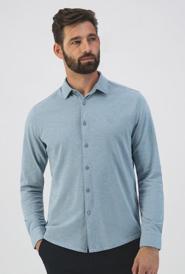 DSTREZZED Heren Overhemden Kirk Shirt Melange Pique Blauw - Foto 10