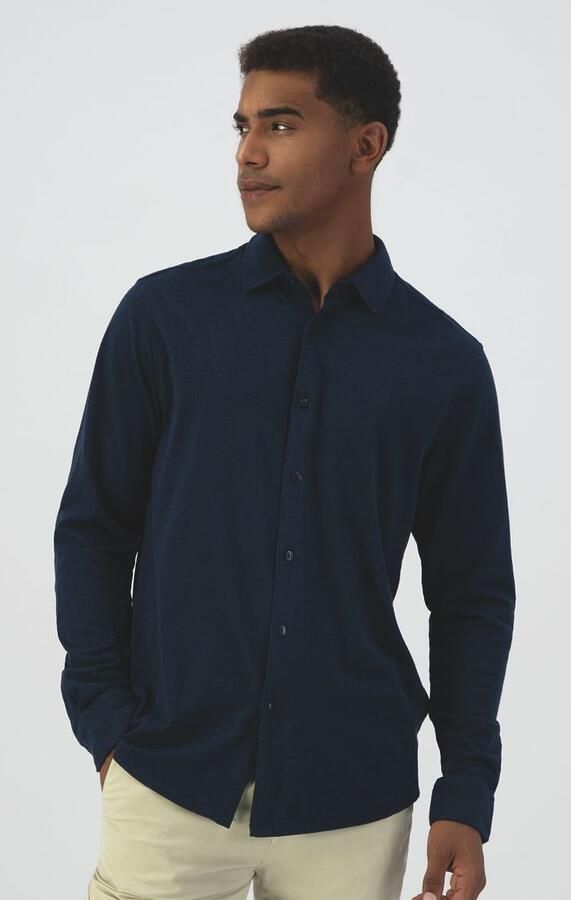 DSTREZZED Heren Overhemden Kirk Shirt Melange Pique Donkerblauw - Foto 10