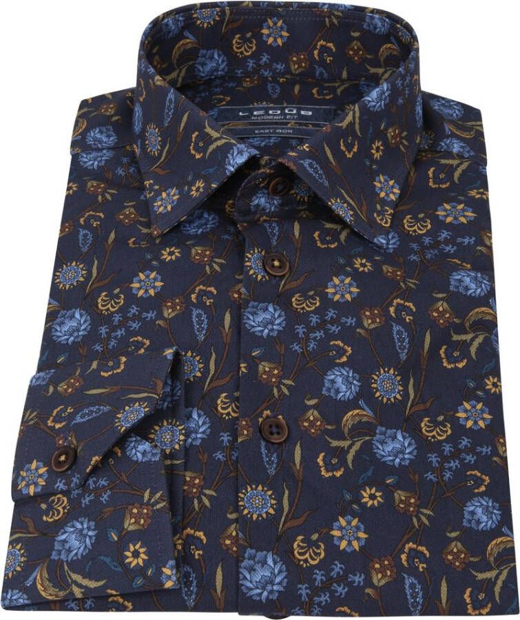Ledub Overhemd Bloemen Donkerblauw
