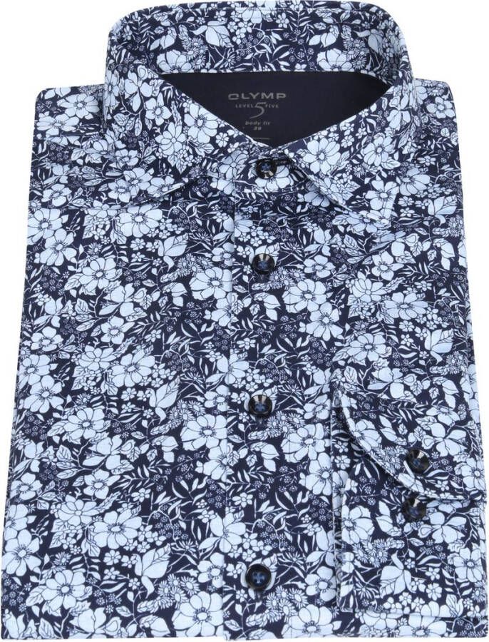 Olymp Lvl 5 Overhemd 24 Seven Bloemen Donkerblauw