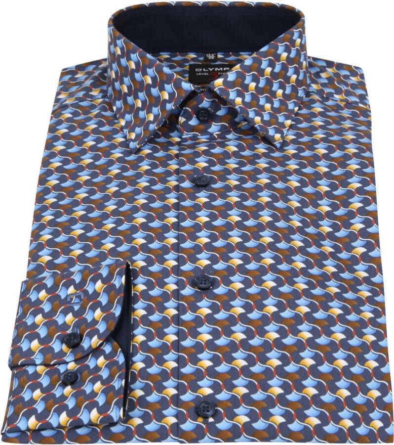 Olymp Lvl 5 Overhemd Dessin Blauw
