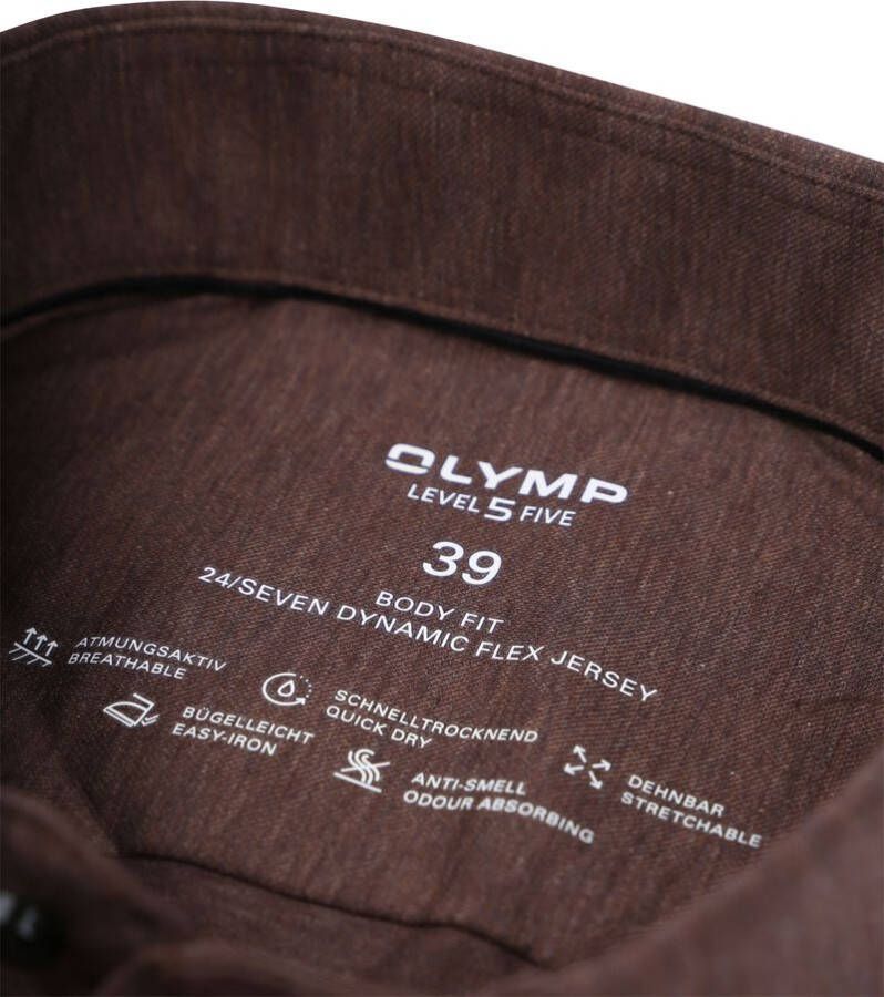 Olymp Overhemd Level 5 24 Seven Melange Bruin