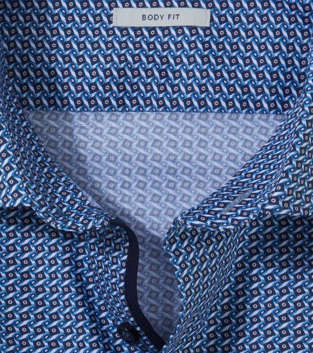 Olymp Overhemd Level 5 Print Mid Blauw Extra Lange Mouwen