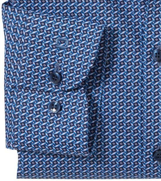 Olymp Overhemd Level 5 Print Mid Blauw Extra Lange Mouwen