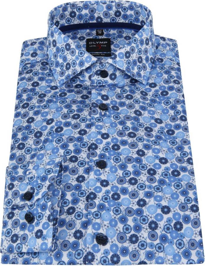 Olymp Overhemd Lvl 5 Blauw Dessin