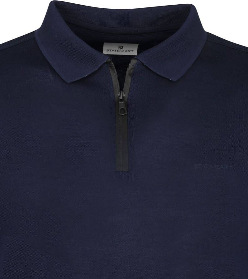 State of Art Mercerized Pique Polo Rits Donkerblauw
