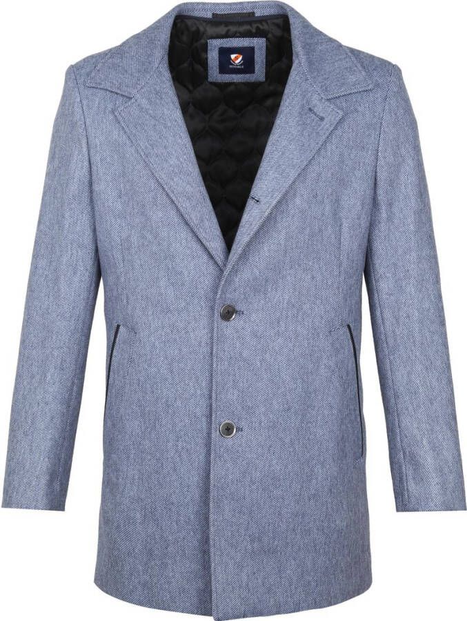 Suitable Geke Coat Wolmix Streep Blauw