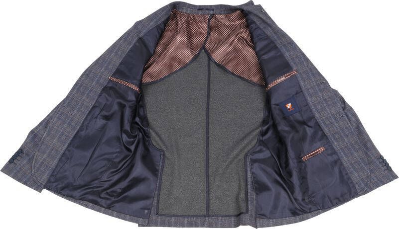 Suitable Kostuum Jersey Grijs Blauw Ruit