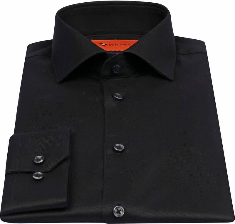 Suitable Overhemd Extra Lange Mouwen Twill Zwart