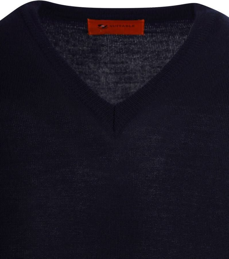 Suitable Pullover V-Hals Wol Donkerblauw